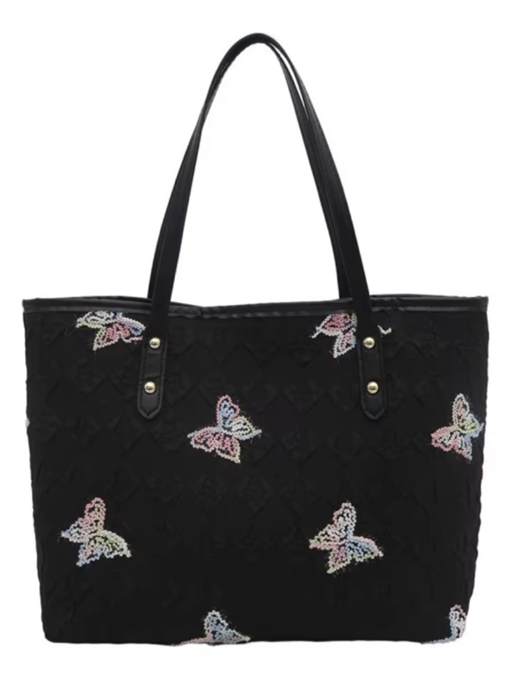 Black Butterfly Embroidered Tote Bag